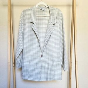 Vintage Light Green Checkered Blazer- Great Layering Piece!